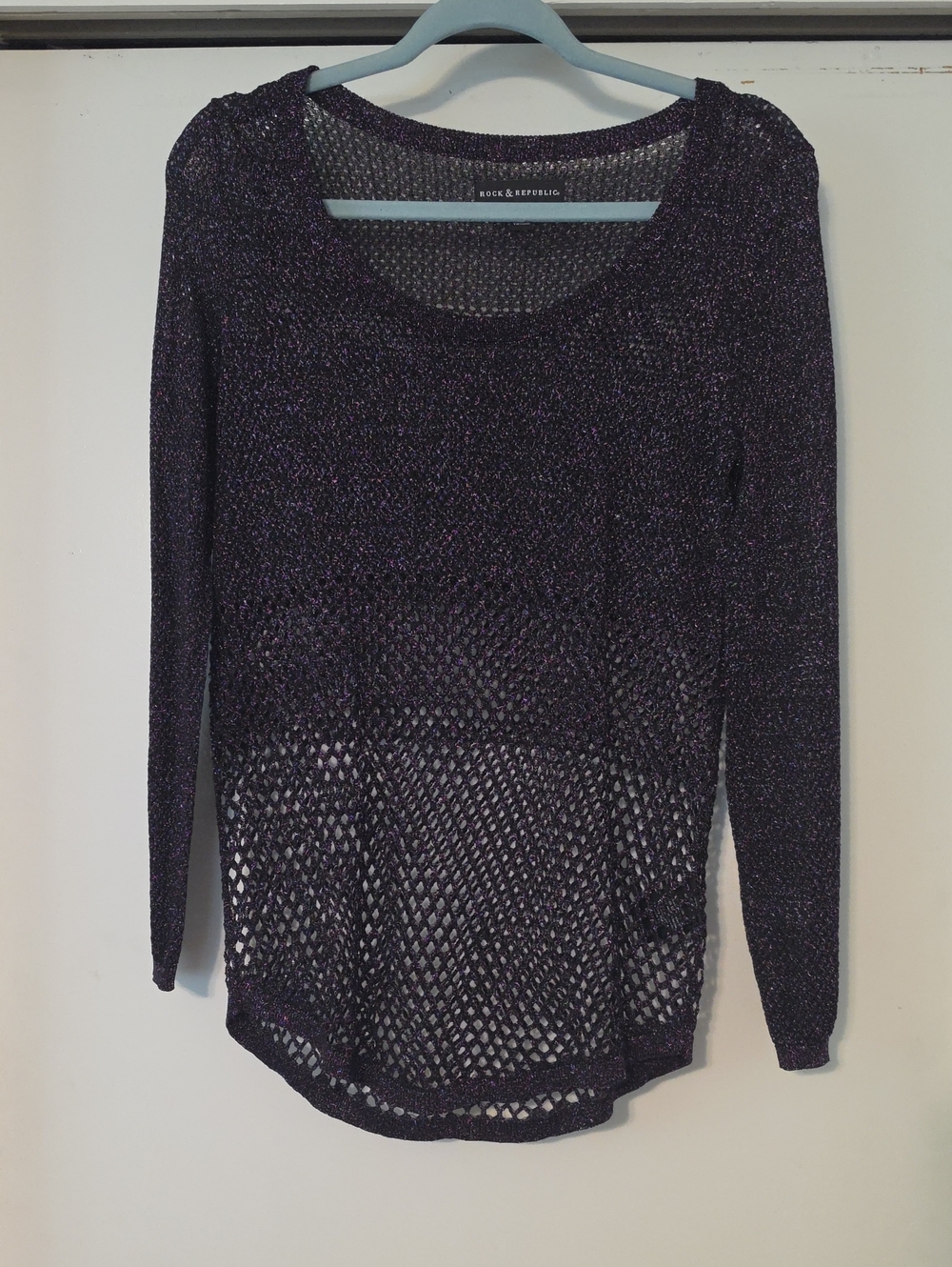 Rock & Republic Metallic Purple Open-Knit Sweater